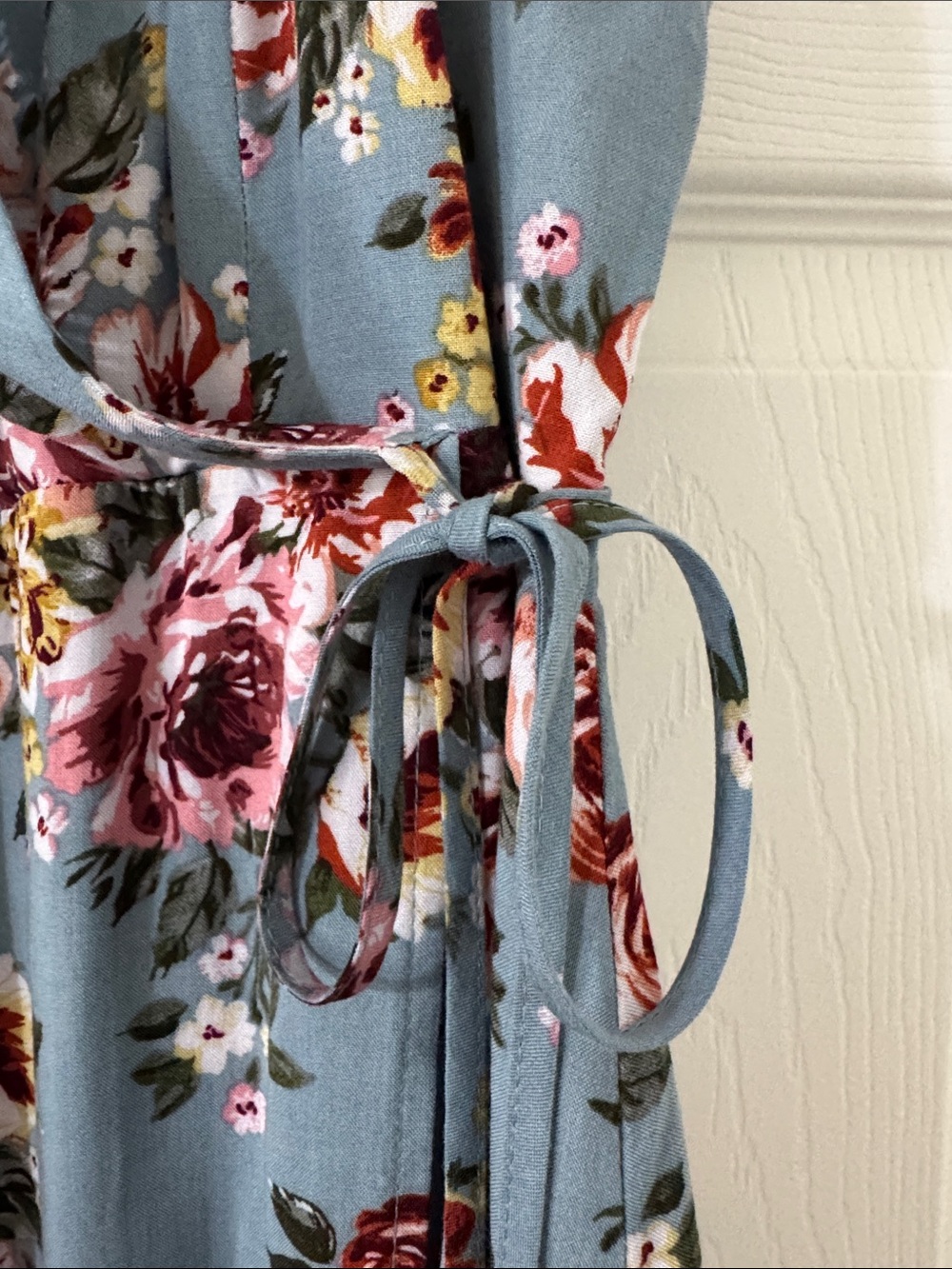 Boho Floral Wrap Sundress in Dusty Blue - Picture 3 of 5